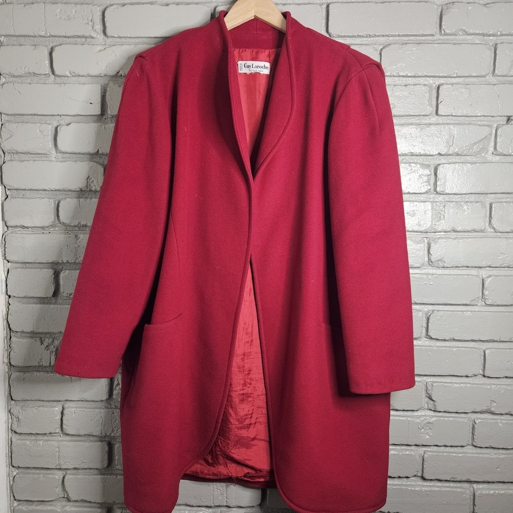 Vintage Guy Laroche‎ Womens Coat Extra Large Red Paris Open Front